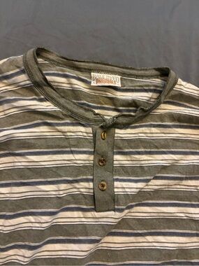 Bale dyed originals vintage Olive, White & Navy Striped long Sleeve Henley